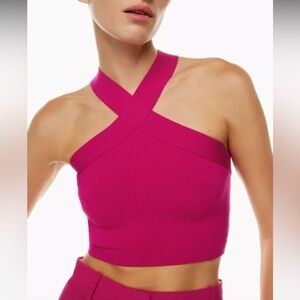 Pink Sculpt Knit Criss Cross Cropped Tank from Aritzia